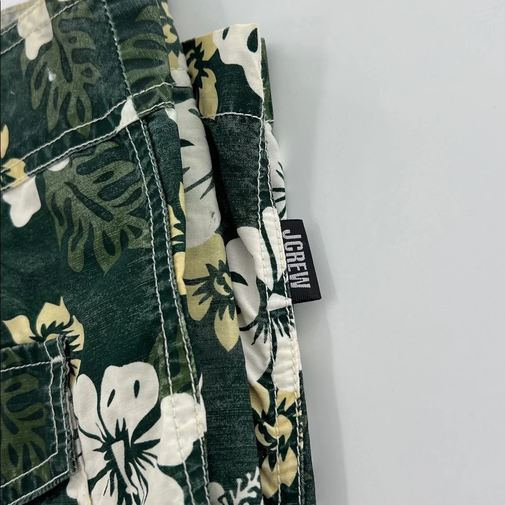 Vintage J. Crew Dark Green‎ Floral Swim Shorts beach tropical Velcro 32